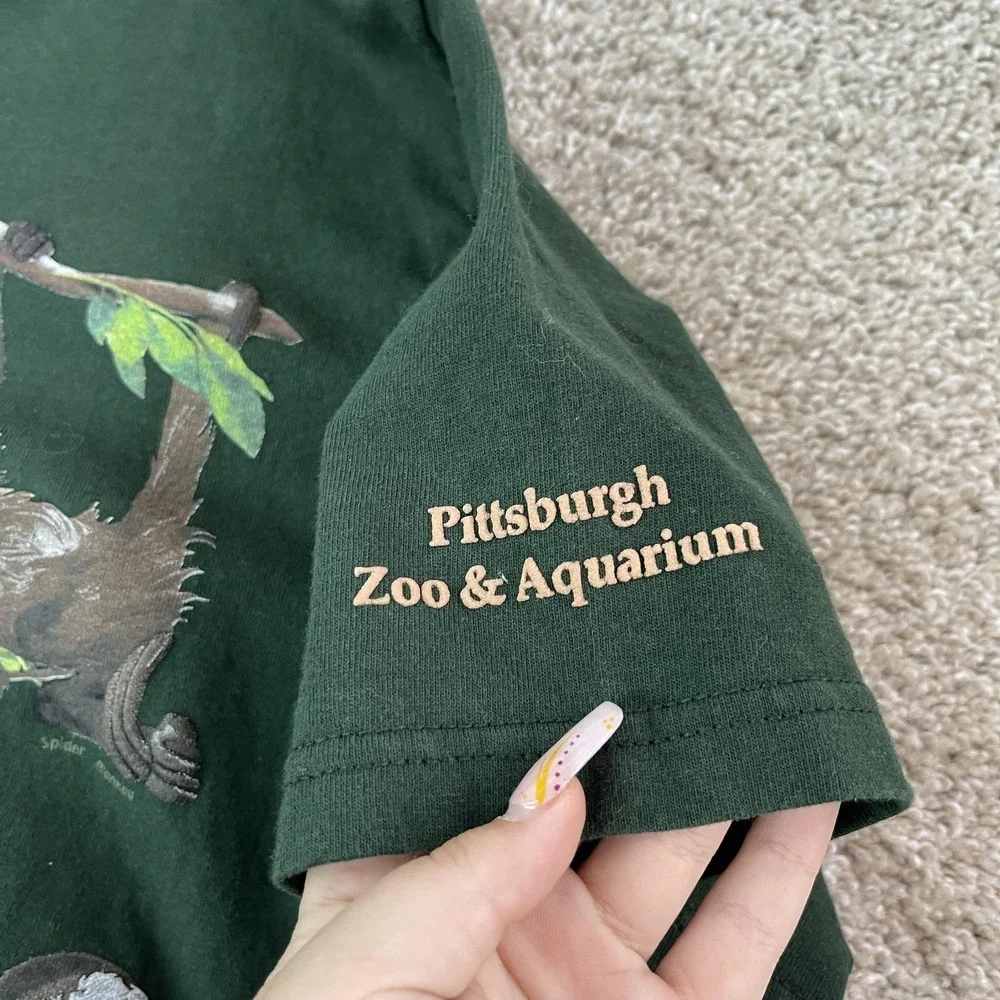 Vintage Pittsburgh Zoo & Aquarium Monkeys Shirt Mens Large Green Tee T-Shirt